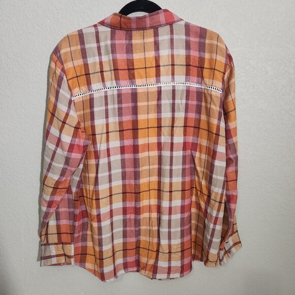 Shyanne Womens Plaid Button-Down Shirt Orange Red Large - Picture 5 of 14